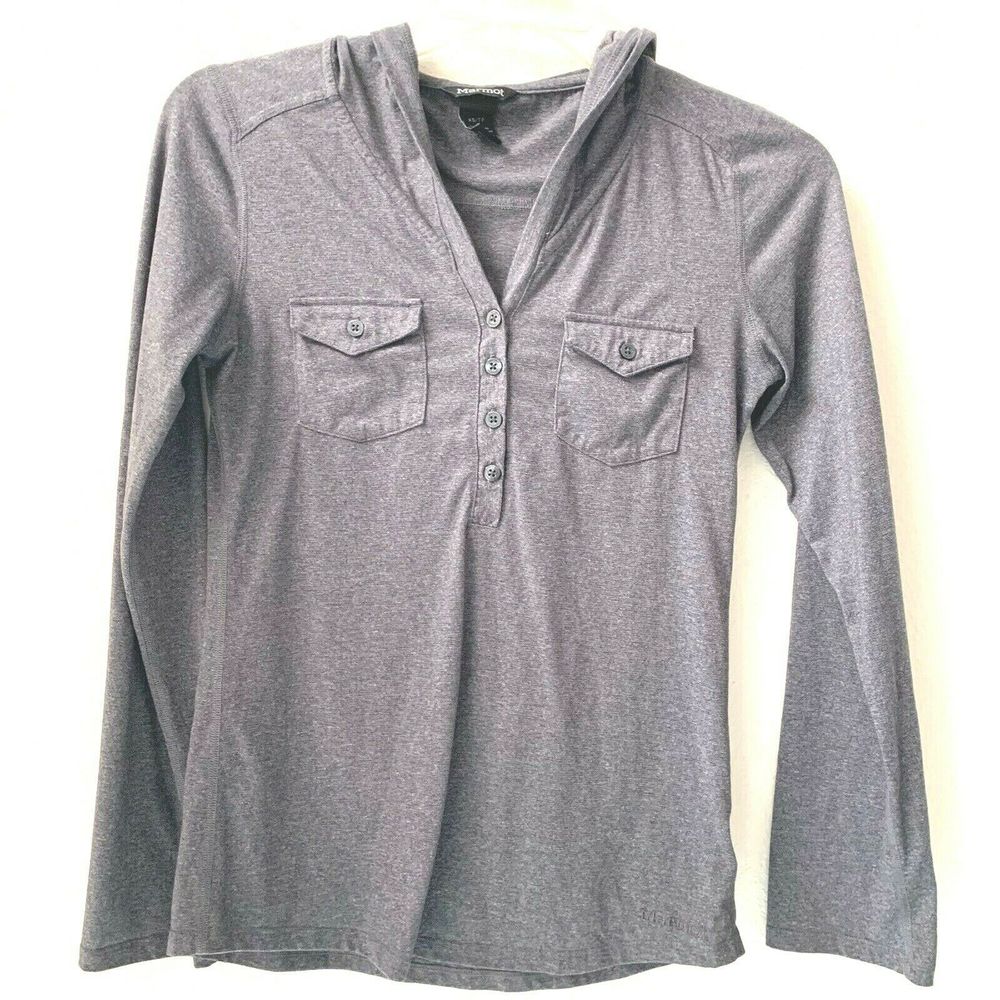 Marmot Laura Gray Hoodie Top XS Roll Sleeves